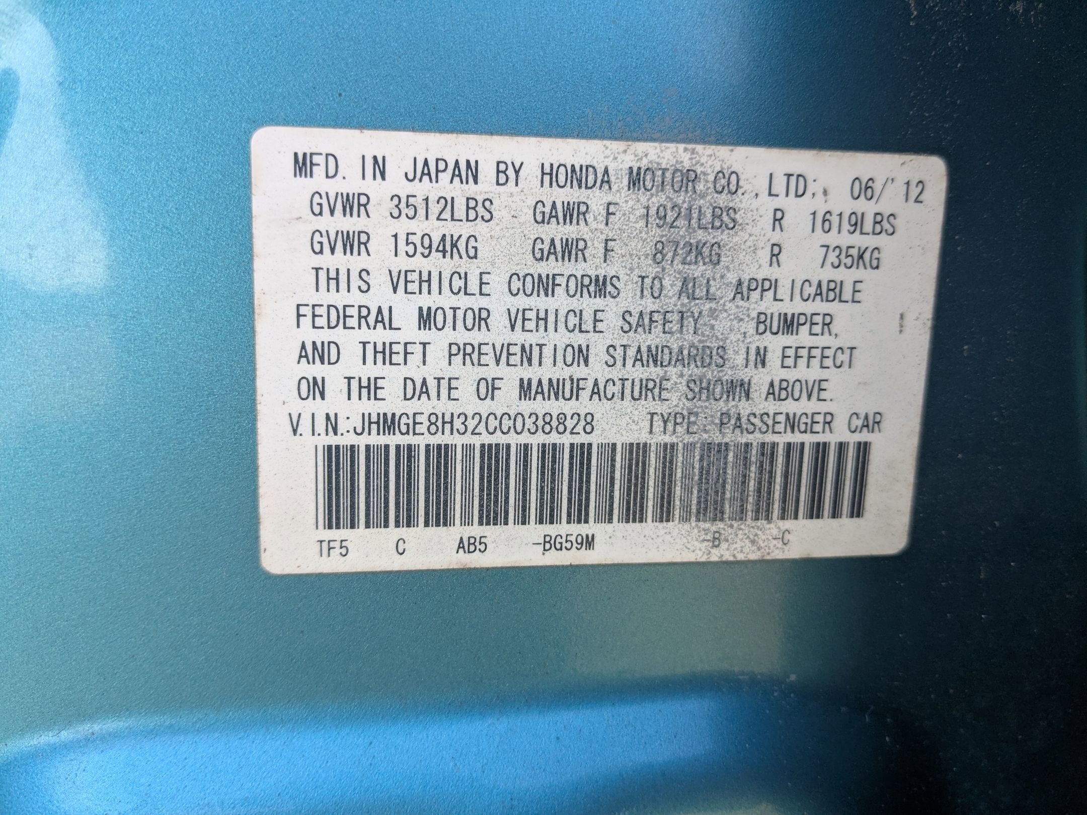 2012 Honda Fit 5DR HB AT